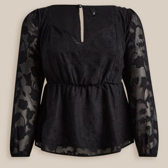 Torrid Peplum Chiffon Clip Floral Puff Sleeve Top - Picture 2 of 8